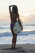 Woman Bikini Surfer & Surfboard Sunset Beach