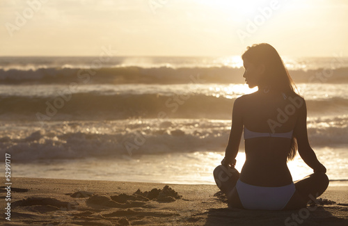 Photo: Woman Girl Sitting Sunrise Sunset Bikini Beach Woman Girl Sitting Sunrise Sunset Bikini Beach