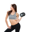 Photo: Sport brunette fitness woman weights lifting dumbbells Sport brunette fitness woman weights lifting dumbbells