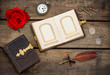 Photo: antique photo album with red rose flower antique photo album with red rose flower