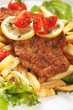 Photo: Viener schnitzel, breaded steak with french fries Viener schnitzel, breaded steak with french fries