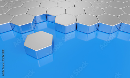 Illustration: Sechseck Baustein Konzept - Silber Blau Sechseck Baustein Konzept - Silber Blau