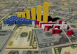 Graph on Massachusetts map flag with dollars illustration
