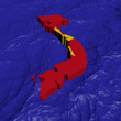 Vietnam map flag in abstract ocean illustration