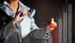 Businesswoman with magnifier glass