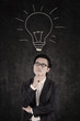 Photo: Asian smart businessman with lightbulb background Asian smart businessman with lightbulb background
