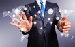 Businessman pressing social media icon