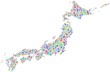 Map Japan in a mosaic of harlequin circles