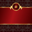 Vintage red background with frame of golden elements and crown w