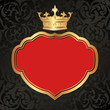 black and red background with golden crown
