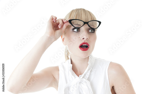Photo: Business woman surprised face expression. Business woman surprised face expression.