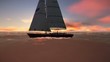 Camera around a sailboat on the ocean with a beautiful sunset