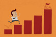 Happy Businessman jump over graph stat to goal , eps10 vector fo