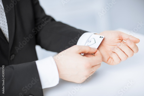 Photo: mans hand hiding ace in the sleeve mans hand hiding ace in the sleeve