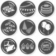 uroodziny zabawa zestaw ilustracji szary button set