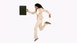 Businesswoman jumping in the air with her suitcase