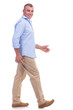 casual middle aged man stepping forward