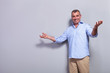 casual old man welcomes you