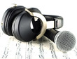 headphones and Microphone on Musical notes