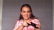 Girl playing at video game