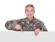Mature Soldier Showing On Blank Placard