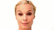 Woman smiling and looking at the camera on white background