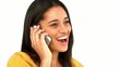 Woman talking on the phone on white background