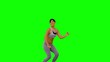 Athletic woman leaping and posing on green screen