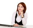 Photo: Woman sitting on the desk with papers Woman sitting on the desk with papers