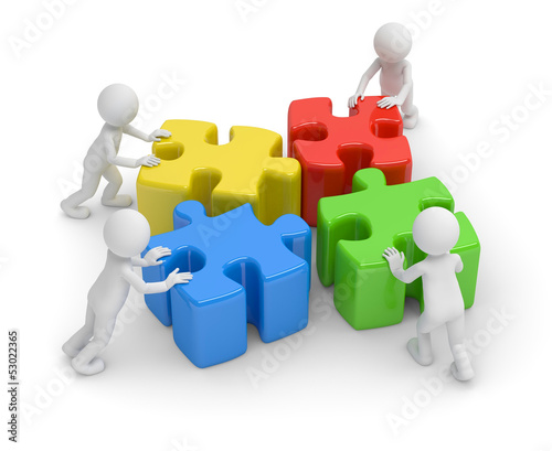 Illustration: vier puzzle teamwork vier puzzle teamwork