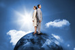 Busines people standing on top of the world