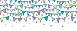 Vector colorful doodle bunting flags horizontal seamless pattern