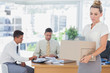 Businesswoman leaving office after being fired