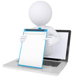 Illustrazione: 3d white man from the computer holding checklist 3d white man from the computer holding checklist