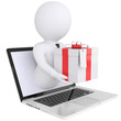 3d man out of the computer holding a gift box