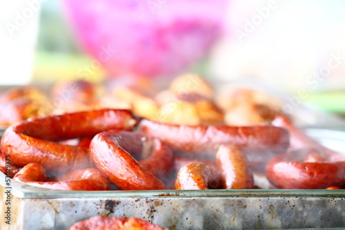 Photo: sausage and other meat on BBQ sausage and other meat on BBQ