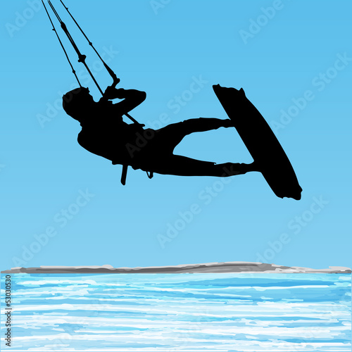 Kiteboarder aerial jump silhouette