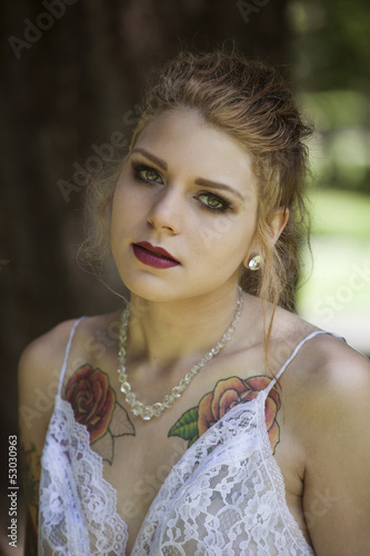 Photo: Young Woman with Beautiful Green Eyes iin Her Lingerie Young Woman with Beautiful Green Eyes iin Her Lingerie