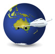 Earth globe and airplane