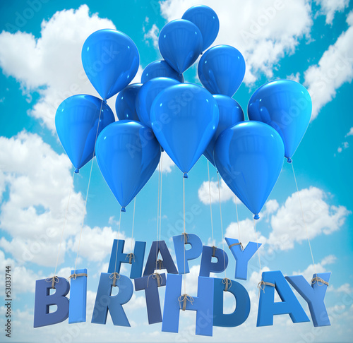 Photo: Happy birthday balloons, sky Happy birthday balloons, sky