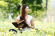 Photo: Woman reading book outdoors Woman reading book outdoors