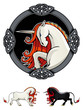 Stylized Unicorn in ornamental frame, vector