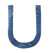 Jeans alphabet on white  letter U