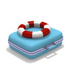 Blue suitcase with a life belt