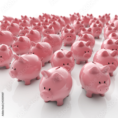 Photo: Sparschweine Gruppe - Geld sparen / 3D Illustration Sparschweine Gruppe - Geld sparen / 3D Illustration