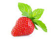 Photo: ripe juicy strawberry with green leaves of mint ripe juicy strawberry with green leaves of mint