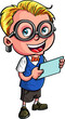 Cute Cartoon nerd holding a tablet computer