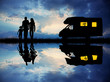 family traveling with camper