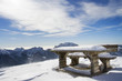 Bench in winter landscape