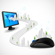 vector illustration of building connecting mouse and computer